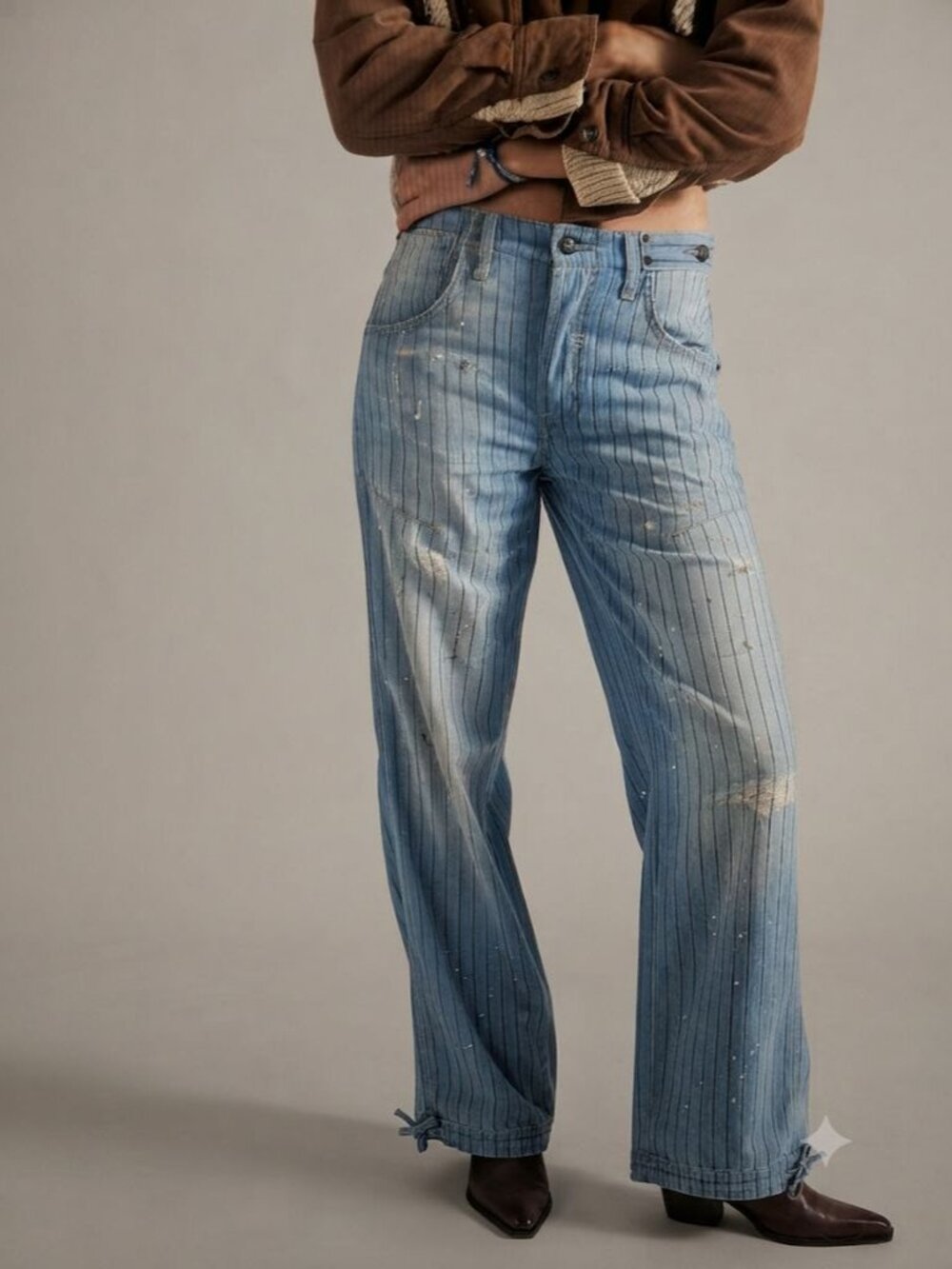 NWT Free People We The Free Don't Wait Up Pinstripe Boyfriend Jeans Size 26